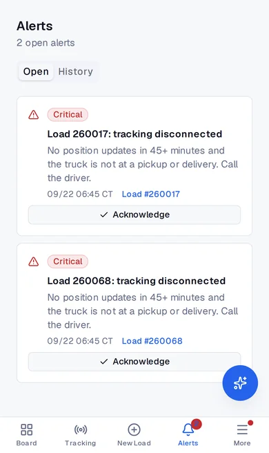 FreightVero alerts on a phone