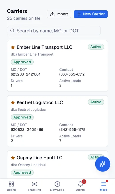 FreightVero carriers on a phone