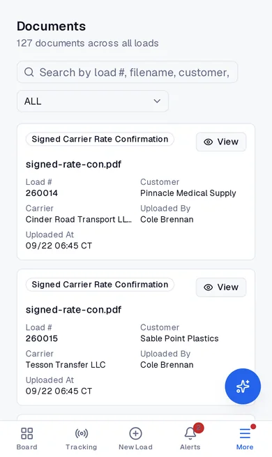 FreightVero documents on a phone