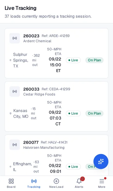 FreightVero live tracking on a phone